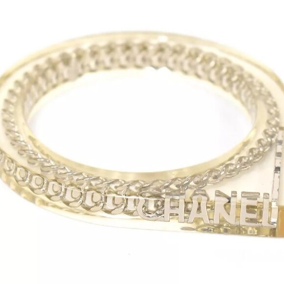CHANEL Logos Clear Lucite Chain Bangle Bracelet 7.5" Gold Tone 97P Auth #10989 - Picture 7 of 16